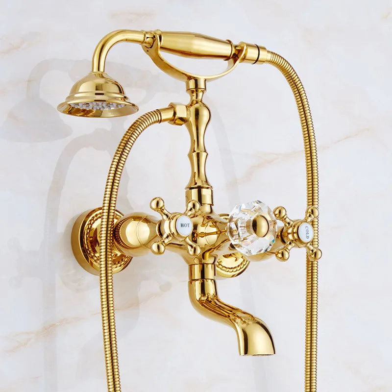 Luxury Gold Bathroom Shower Faucet Brass Bathtub and Shower Faucet Wall-Mounted Bath and shower Faucet Classical Dual Handle