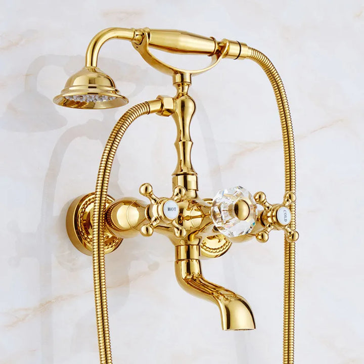 Luxury Gold Bathroom Shower Faucet Brass Bathtub and Shower Faucet Wall-Mounted Bath and shower Faucet Classical Dual Handle