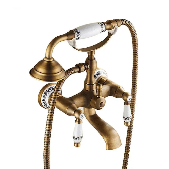Antique Bathtub Shower Faucet Set Wall Mounted Black Bath Shower Faucet Bathroom Cold and Hot Bath and Shower Mixer Taps Brass