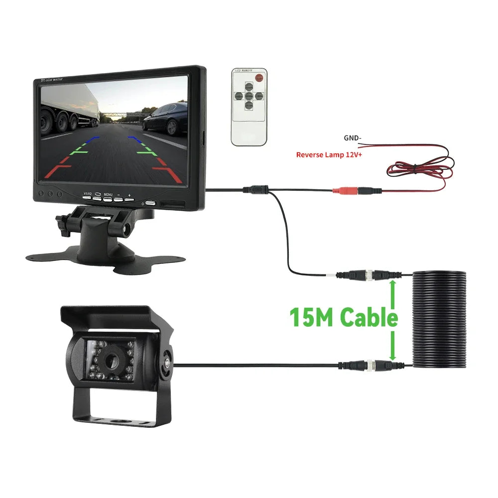 MJDOUD 7 Inch Car Rear View Camera Monitor for Truck Parking Display 9-36V HD Reversing Camera with Screen 1024*600 Universal