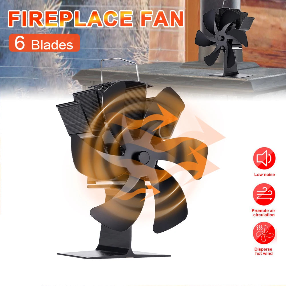 6 Blades Fireplace Fan Heat Powered Stove Fan Log Wood Burner Eco Quiet Fire Wood Heater Home Oven Fan Efficient Heat Distribute