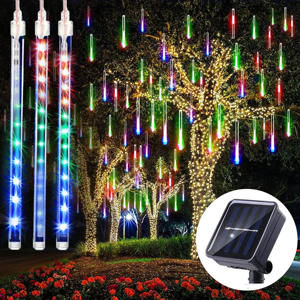 30/50cm Solar Meteor Shower LED Holiday Fairy String Light 8 Tubes Outdoor Waterproof Garden Street Garland