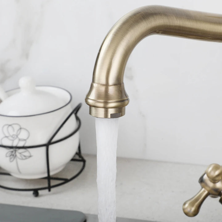 ZAPPO Kitchen Sink Faucet Polish Chrome Double Cross Handle Mixer 360° Swivel Spout Kitchen Faucets Tap Hot and Cold Water Taps