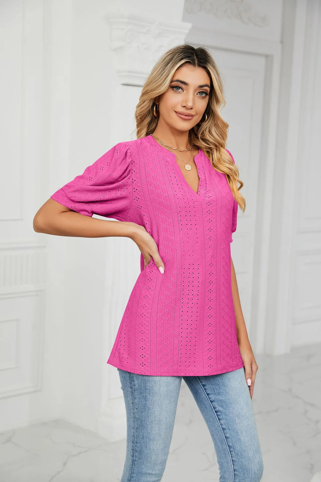 Womens Summer Tops V Neck Ruffle Sleeve Blouses Short Sleeve Casual Tops T-Shirts For Women