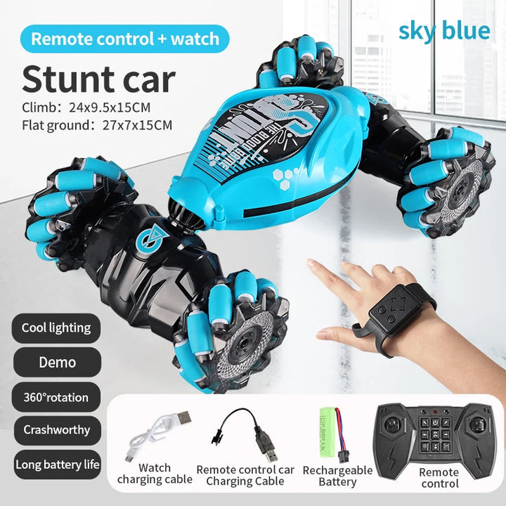 4WD stunt remote control car LED lights watch induction twist music 360° rotation off-road climbing children's toys Holiday gift