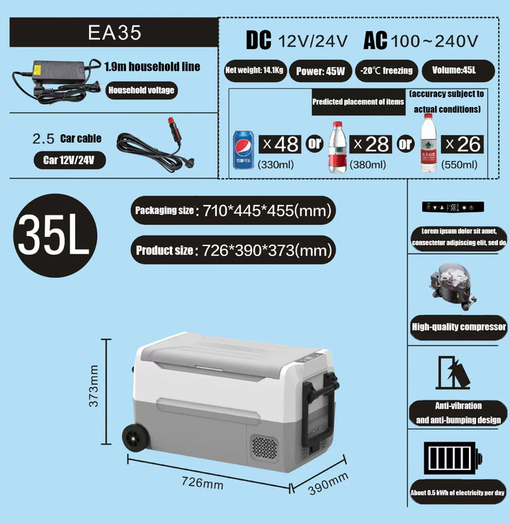 35L Portable Car Freezer Powerful Compressor Quickly Cooler Small Car Fridge Dual Zone for Home Outdoors Camping Traveling Use