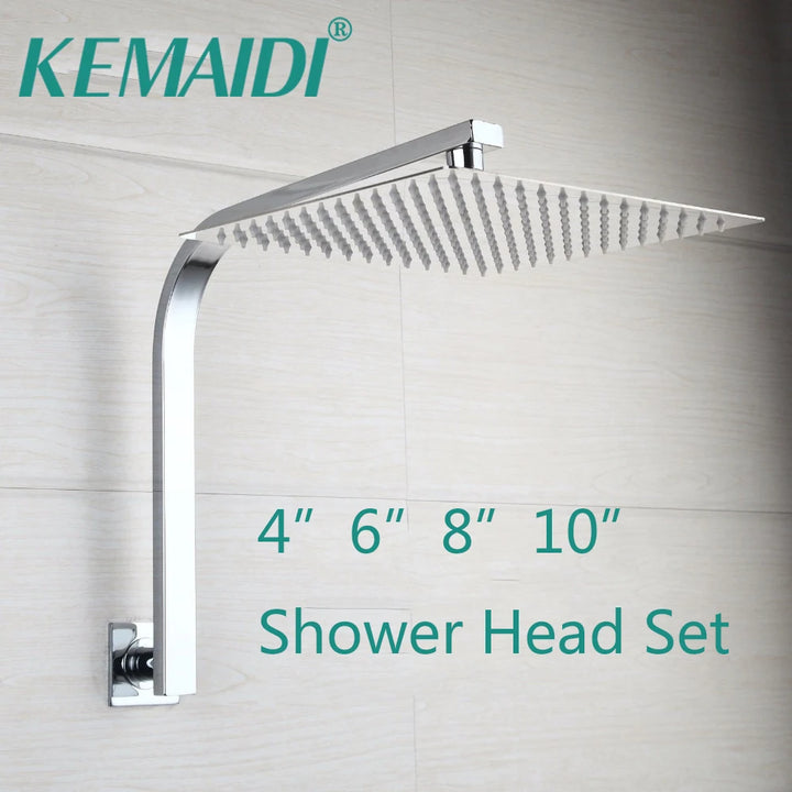 KEMAIDI Rainfall Bathroom Shower Head with Square Gooseneck Shower Arm Brass Wall Mount Shower Arm Bathroom Shower Head Set