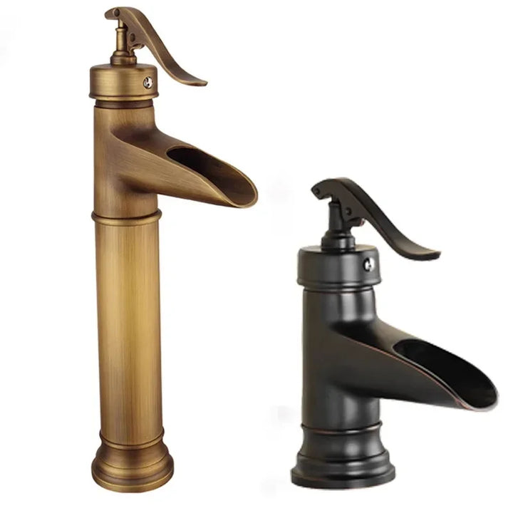 Copper antique brass washbasin hot and cold faucet European retro washbasin waterfall faucet single handle