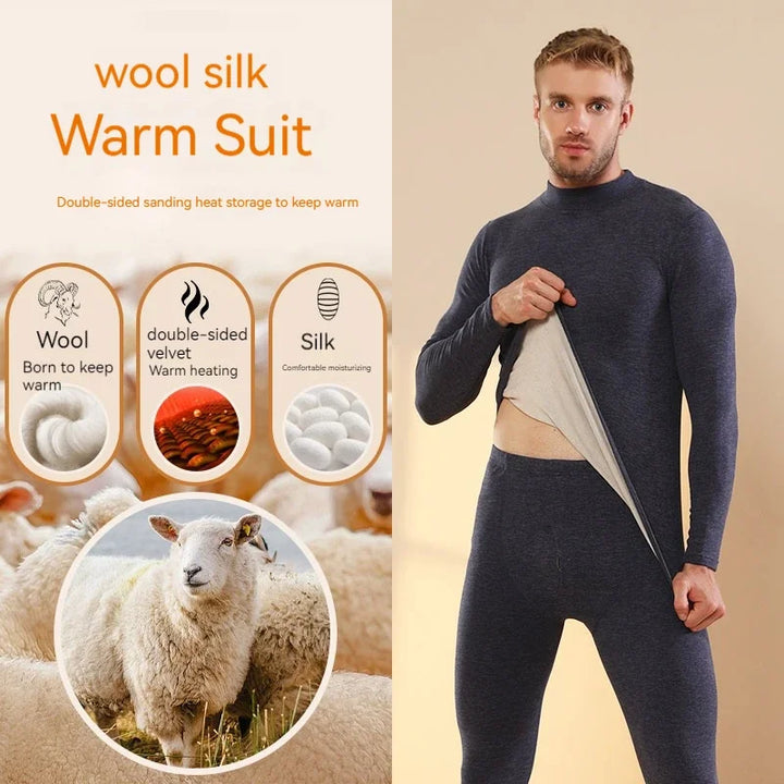 Autumn Winter New Men's Cashmere Silk Soft Comfortable Warm Underwear with Thickened Plush Set for Men Women Thermal Clothing