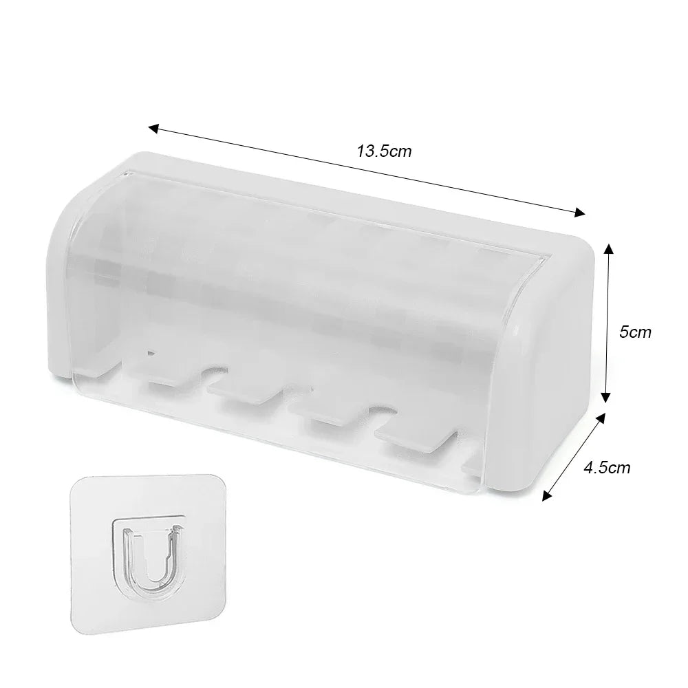 5 Holes Toothbrush Holder with Cover Punch-free Dustproof Toothbrush Storage Racks Wall-mounted Home Bathroom Storage Supplies