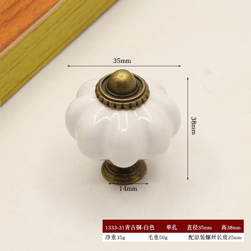 Pure Hand-painted Garden Ceramic Pumpkin Pull Hand-painted Classic Handle Drawer Cupboard Closet Door Single Hole