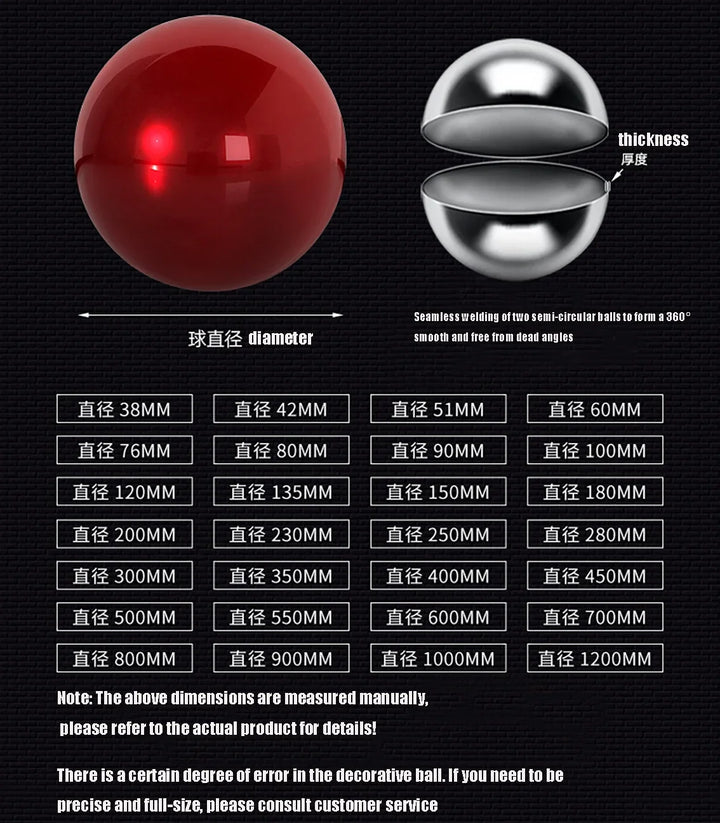 1-3Pcs 304 Stainless Steel Red Hollow Ball Mirror Metal Ball