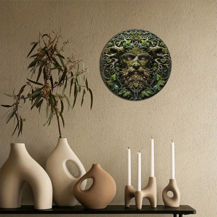 Round Aluminum Metal Decor Sign, 2D Flat Print, Forest Elf Themed Wreath, Outdoor Decoration