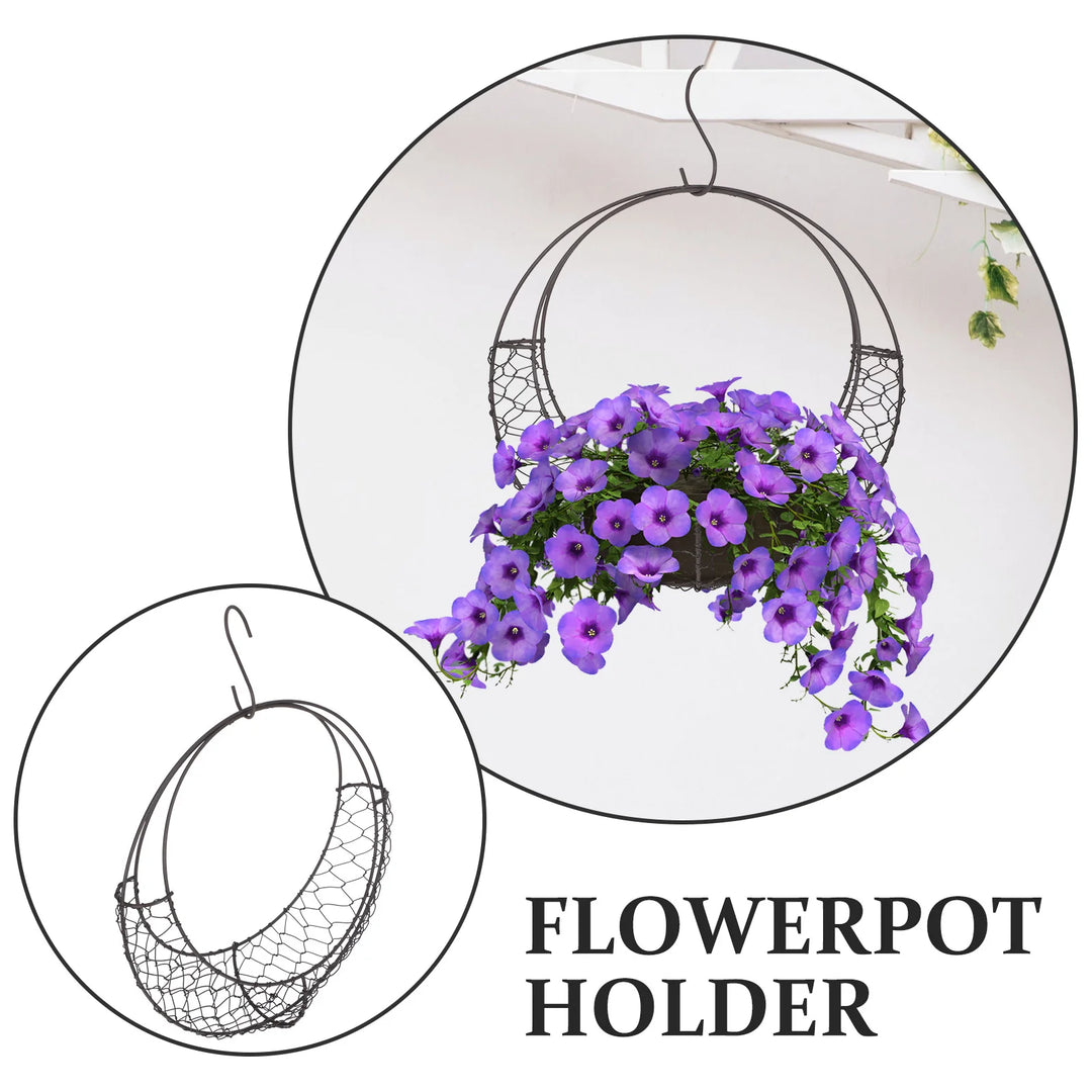 Planter Retro Decor Metal Frame Succulent Pot Hanging Basket Wire Moon Shape Iron Wreath Plants