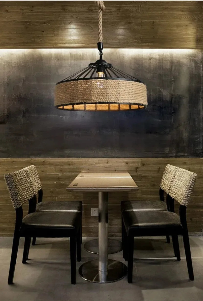 E27 Hemp Rope Woven Pendant Light Classic Vintage Countryside Villa Droplight Tea Room Bedroom Dining Room Retro Hanging Lamp