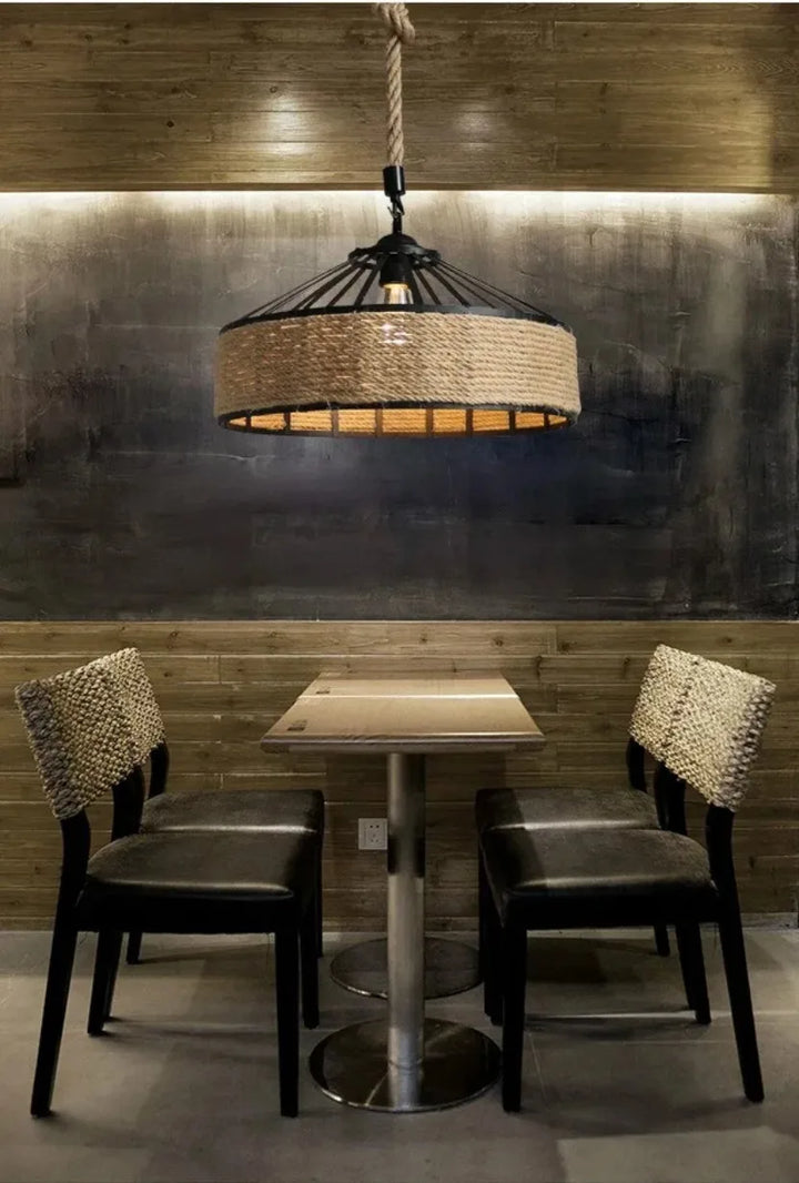 E27 Hemp Rope Woven Pendant Light Classic Vintage Countryside Villa Droplight Tea Room Bedroom Dining Room Retro Hanging Lamp
