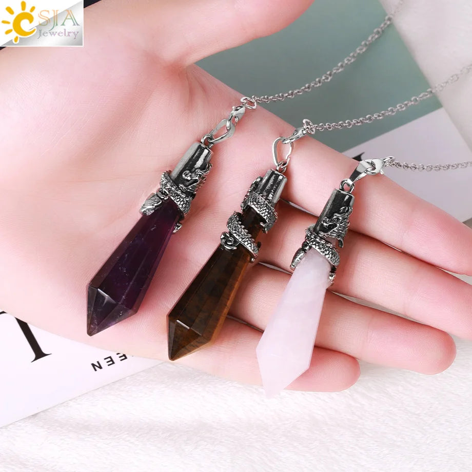 CSJA Dragon Crystals Pendulums for Dowsing Natural Stone Quartz Pendant Divination Pendulum 12 Faceted Balancing Pendulo H024