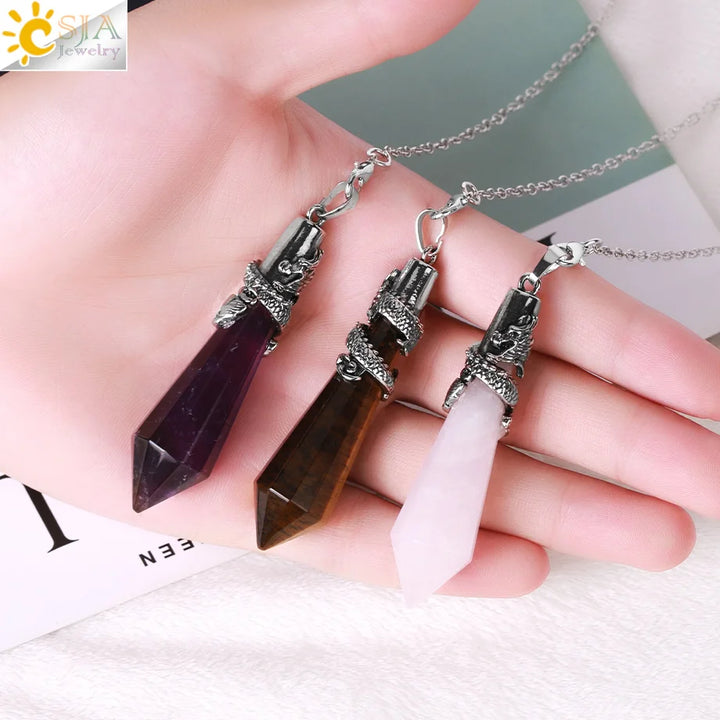 CSJA Dragon Crystals Pendulums for Dowsing Natural Stone Quartz Pendant Divination Pendulum 12 Faceted Balancing Pendulo H024