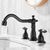 Basin Faucet Brass Gold Widespread Bathroom  Antique Sink  3 Hole Hot And Cold Water  Tap Pop Up