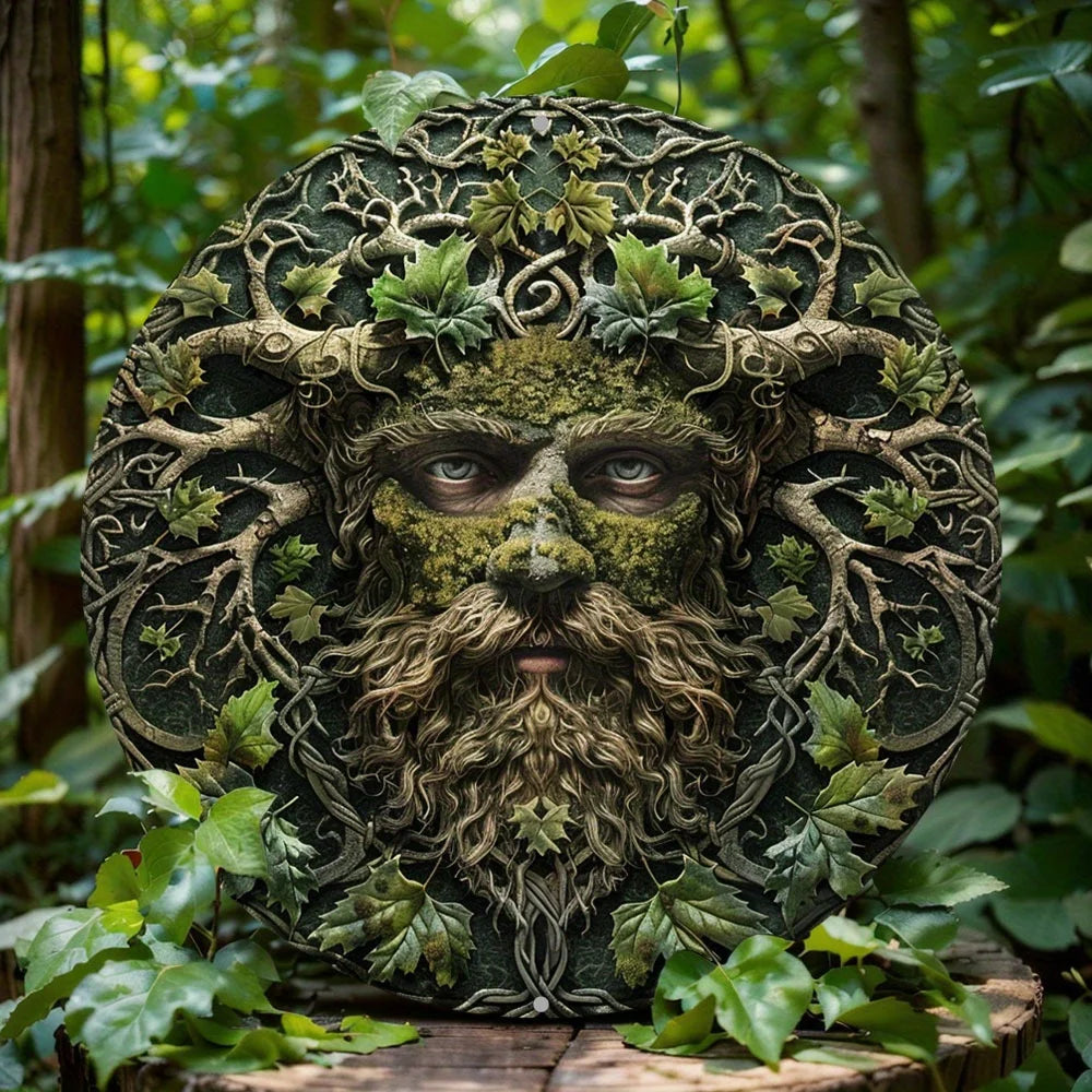 Round Aluminum Metal Decor Sign, 2D Flat Print, Forest Elf Themed Wreath, Outdoor Decoration