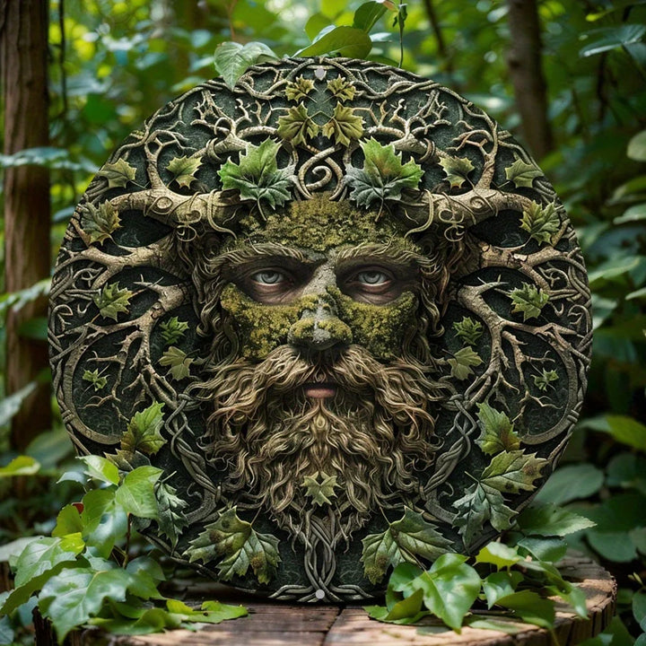 Round Aluminum Metal Decor Sign, 2D Flat Print, Forest Elf Themed Wreath, Outdoor Decoration