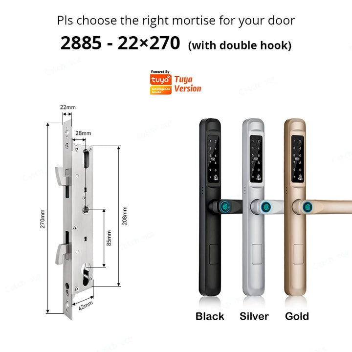 85/92mm Waterproof High-End Outdoor Fingerprint TUYA WIFI APP RFID Card Code Keyless Smart Electronic Door Lock Aluminum Home