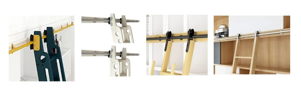 12FT(366cm) Sliding Library  Hardware Kit No Ladder，Black Rustic Round Tube Rolling Ladder Track,Floor Roller with Brake,Indoor