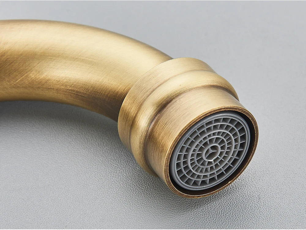 Antique Brass Bathroom Mixer Taps Widespread Basin Faucet Dual Handles Hot and Cold Tap Deck Mounted Brass Basin Sink Faucet