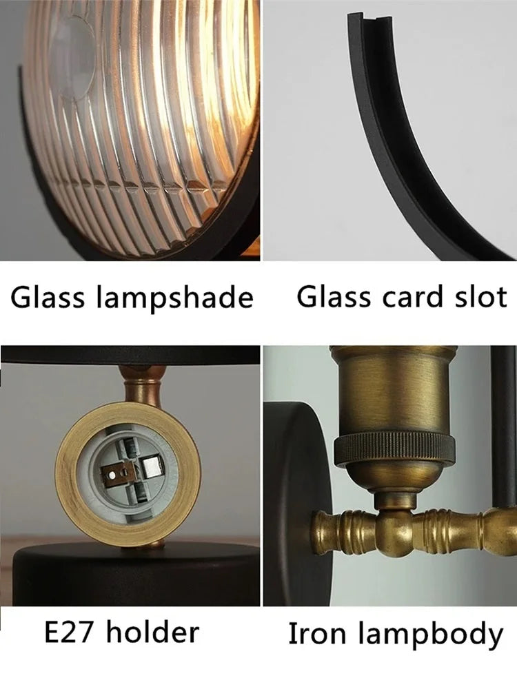 Vintage Wall Lamp Designer Bedside Aisle Coffee Bar Glass Shade Industrial Lighting LED Wall Light Indoor Retro Sconce Lights