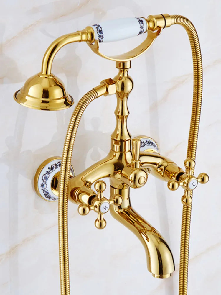 Luxury Gold Bathroom Shower Faucet Brass Bathtub and Shower Faucet Wall-Mounted Bath and shower Faucet Classical Dual Handle