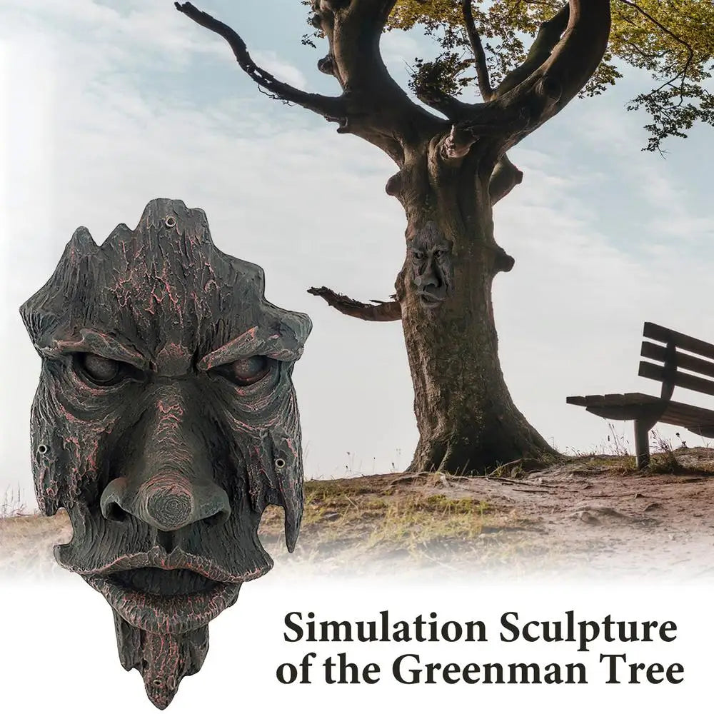 Bark Ghost Face Facial Features  Greenman Tree  Resin Garden Outdoor Sculpture