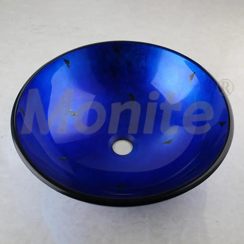 MONITE Tempered Glass Bathroom Sink Set Hand-Painted Art Basin Combine Round Waterfall Bowl Basin Faucet Multiple Styles