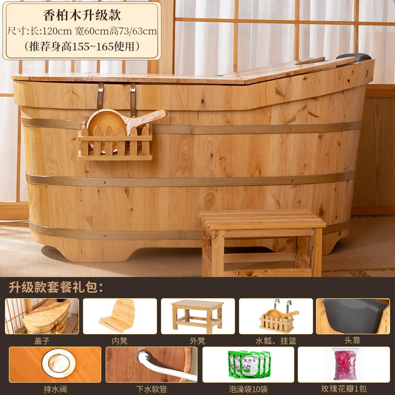 ZML  Fumigation Bath Wooden Bucket Bath Bucket Armrest Adult Full Body Bath Tub Adult Sweat Steaming Bucket