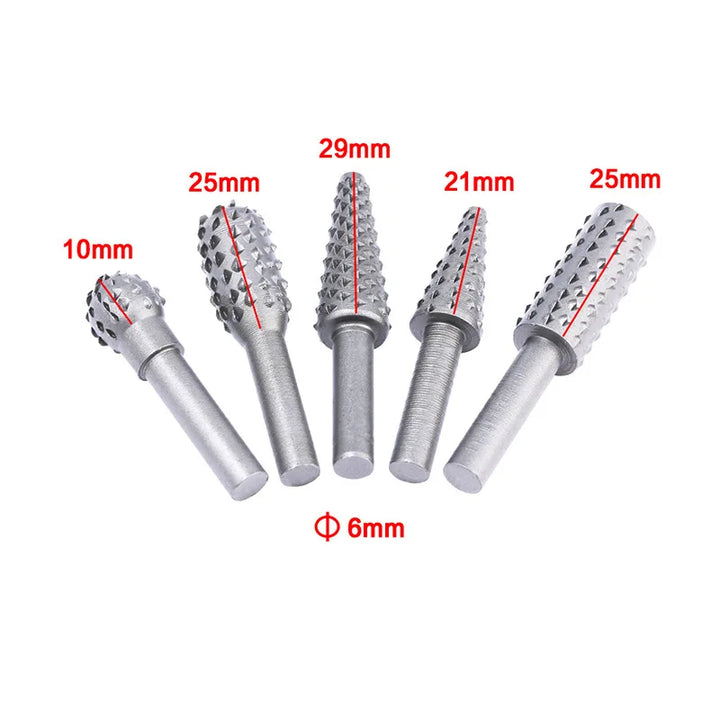 5pcs/set Woodworking Rotary Files Grinding Head Embossing Rotary File Wood Carving Tools Round Shank File Drill Bits Hand Tools