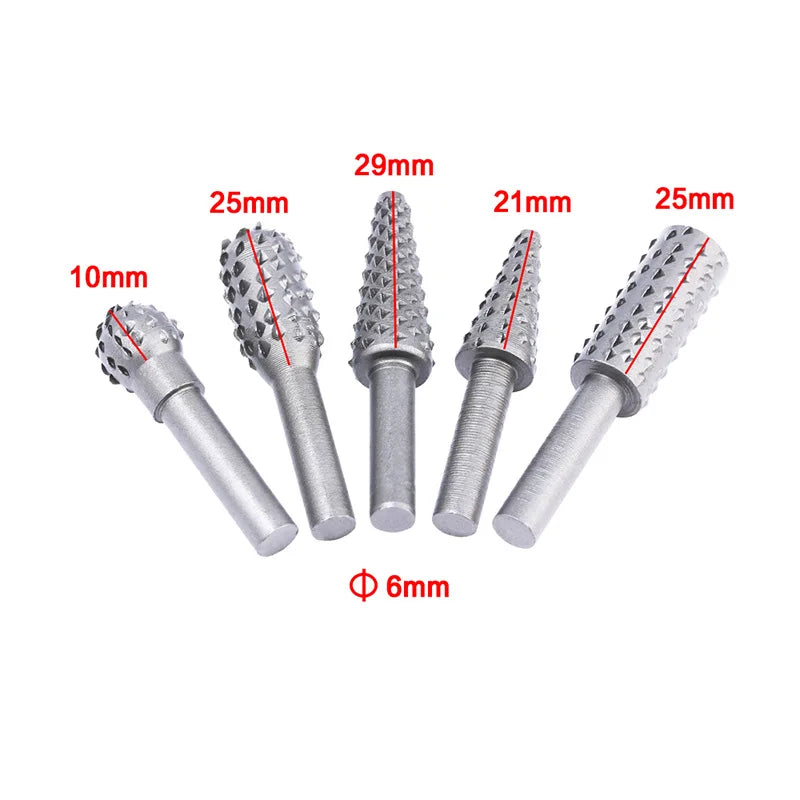 5pcs/set Woodworking Rotary Files Grinding Head Embossing Rotary File Wood Carving Tools Round Shank File Drill Bits Hand Tools