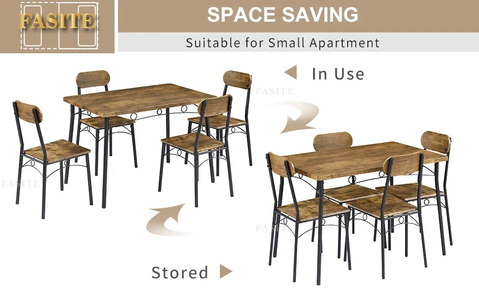 Simple Dining Table Set 5 Piece Dinette With Chairs For Kitchen, Breakfast Nook And Small Space, Brown, Table & Chair For 4