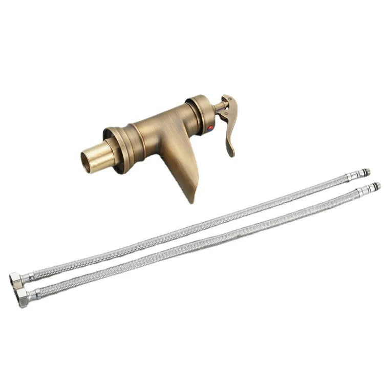 Copper antique brass washbasin hot and cold faucet European retro washbasin waterfall faucet single handle