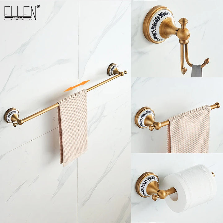 ELLEN Antique Bronze Bathroom Hardware Set Adjust Towel Rack Towel Holder Toilet Paper Holder Robe Hook EL2001A