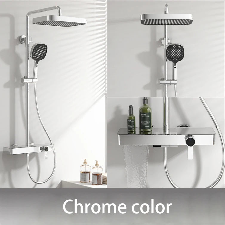 Hot Cold Piano Bathroom Shower System Set Brushed Rose Gold Waterfall Bathroom Faucet Rainfall Piano Bathroom Shower Set
