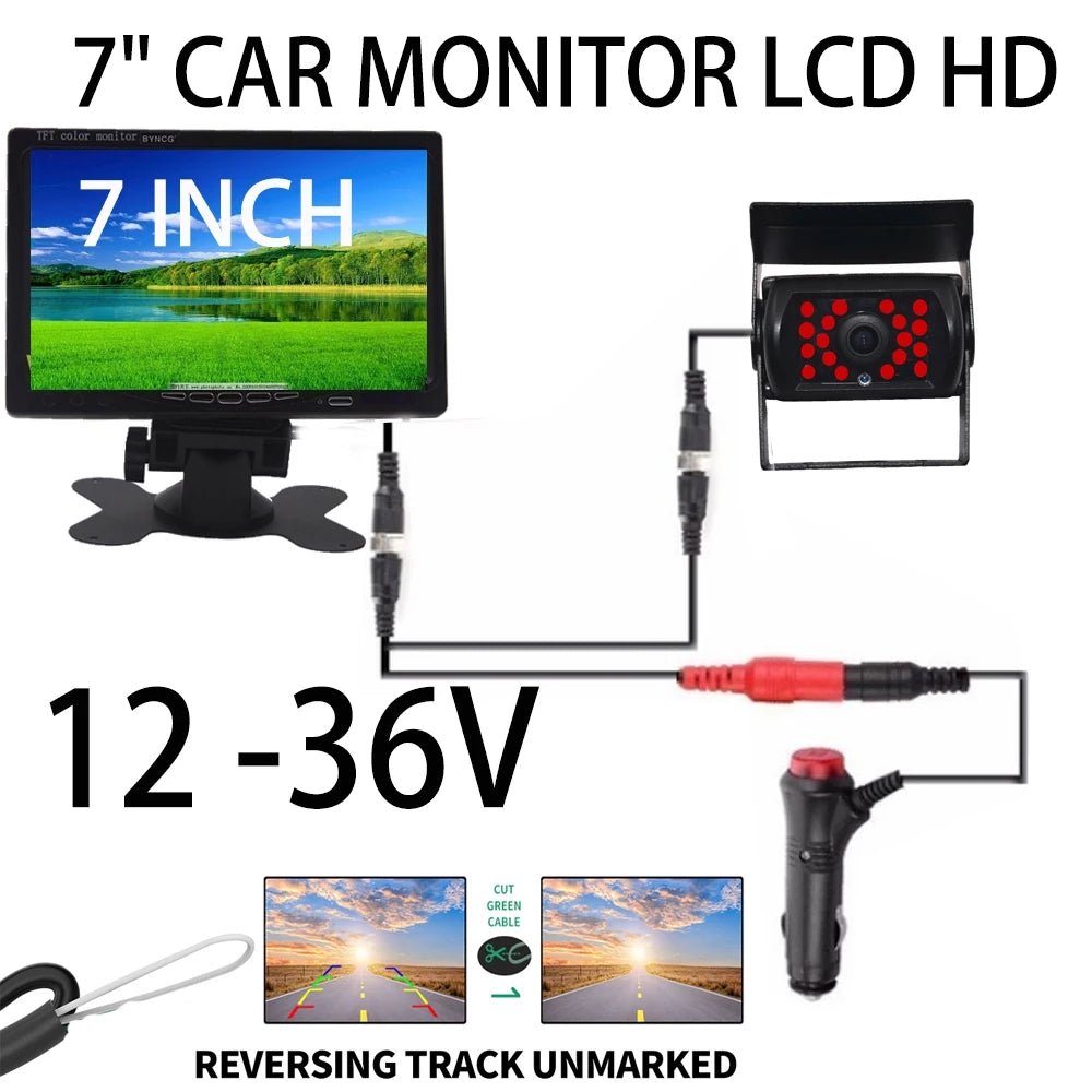 Backup Camera 7" HD TFT LCD Vehicle Rear View Monitor Waterproof Back Up Camera Night Vision for Truck RV