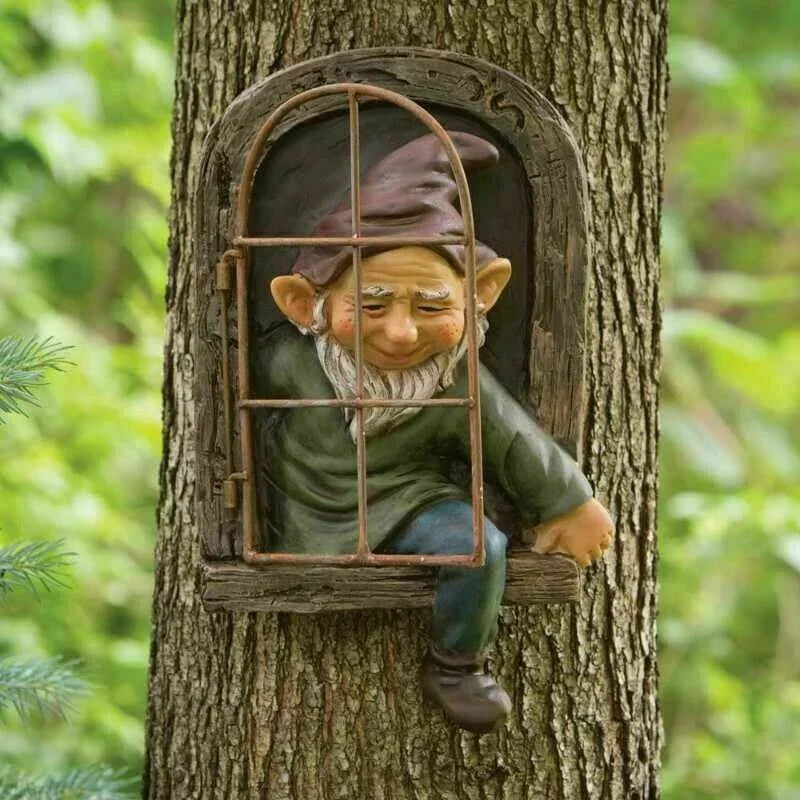 Naughty Garden Statue Elf Go Out Tree Hug Gnome Statue Elf Out The Door Window Tree Hugger Home Yard Tree Decor