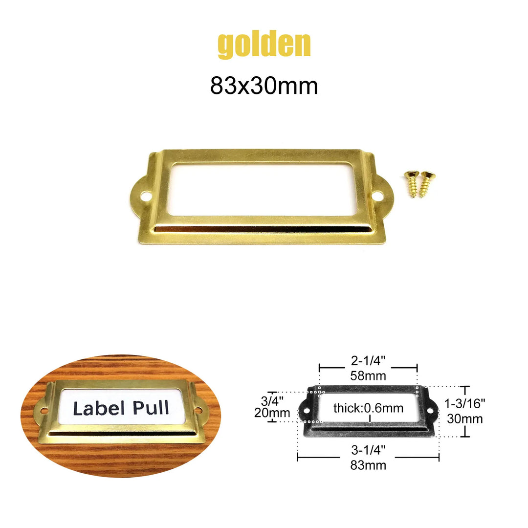 6pcs 30x83mm Metal Iron Label Pull Frame Handle File Name Card Holder For Jewelry Chest Furniture Cabinet Drawer Wood Box Case