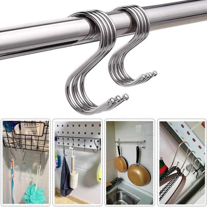 5/10Pcs S-Shape Hook Stainless Steel Clothes Bags Towels Plants Hanging Rack Multi-function Kitchen Bedroom Railing Hanger Hook