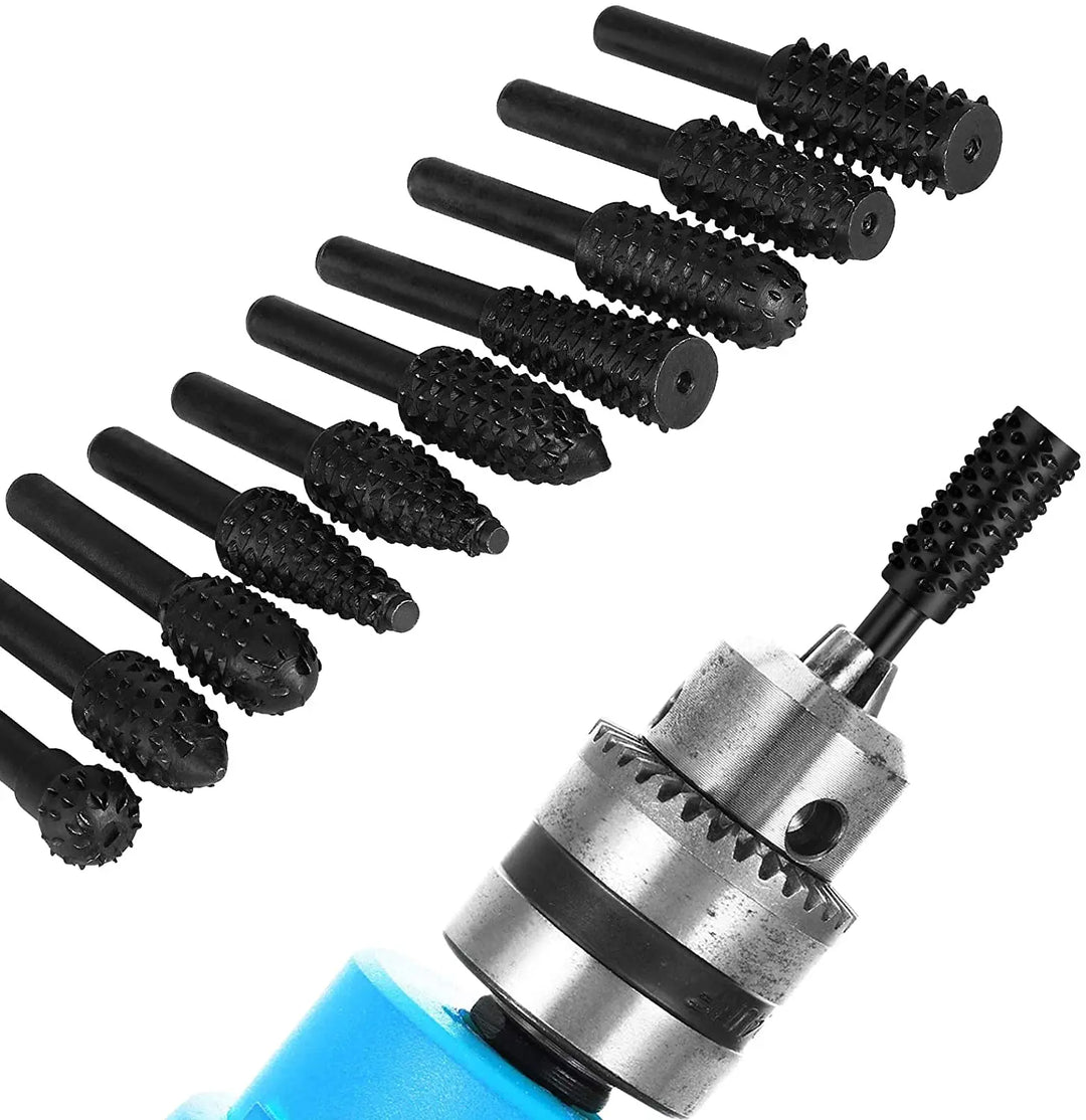 Wood Carving File Rasp Drill Bit, 1/4" 6mm Rotary Rasp Drill Bit Set, Woodworking Rotating Embossed Chisel Shaped Shank Tool