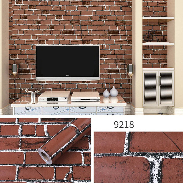Self sticking PVC retro nostalgic imitation brick texture brown red brick self-adhesive wallpaper for home decoration vinyl film