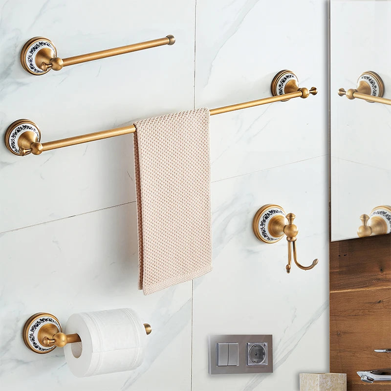 Antique Bronze Bathroom Hardware Set Adjustable Towel Rack Toilet Paper Holder Robe Hook EL2001A