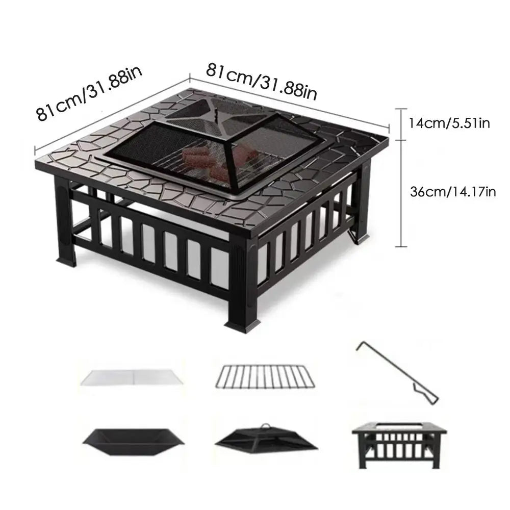 Camping Square Fire Pits Firewood Stove BBQ Grilling Winter Heating Stove Outdoor Charcoal Heating Brazier Fire Pit Wood Burner