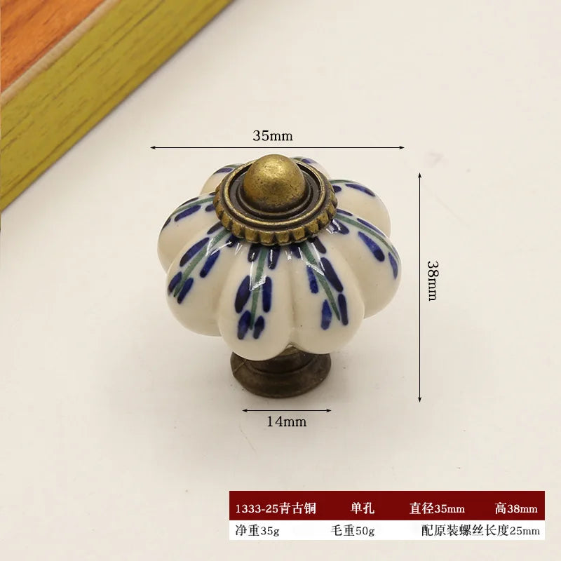 Pure Hand-painted Garden Ceramic Pumpkin Pull Hand-painted Classic Handle Drawer Cupboard Closet Door Single Hole