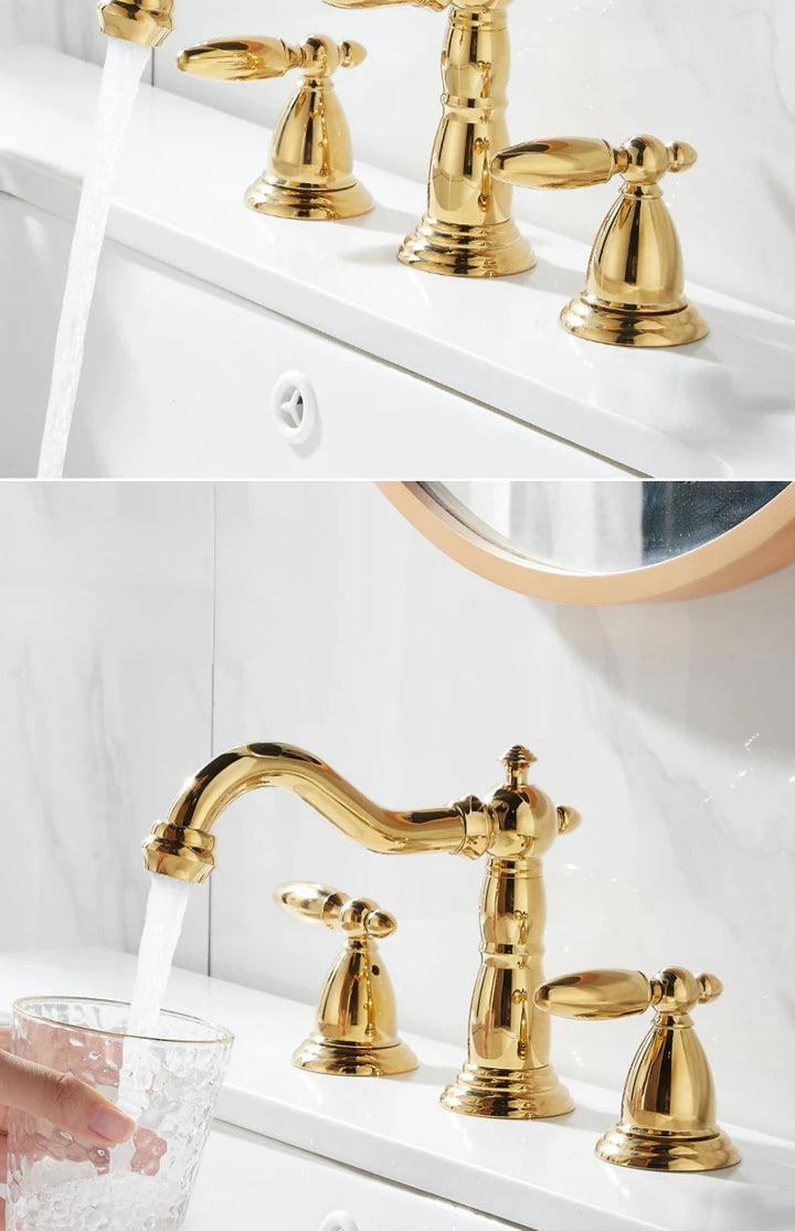 3 PCS Bathroom Faucets Dual Holder Three Hole Widespread Bathroom Sink Basin Faucets Deck Mounted Mixer Tap