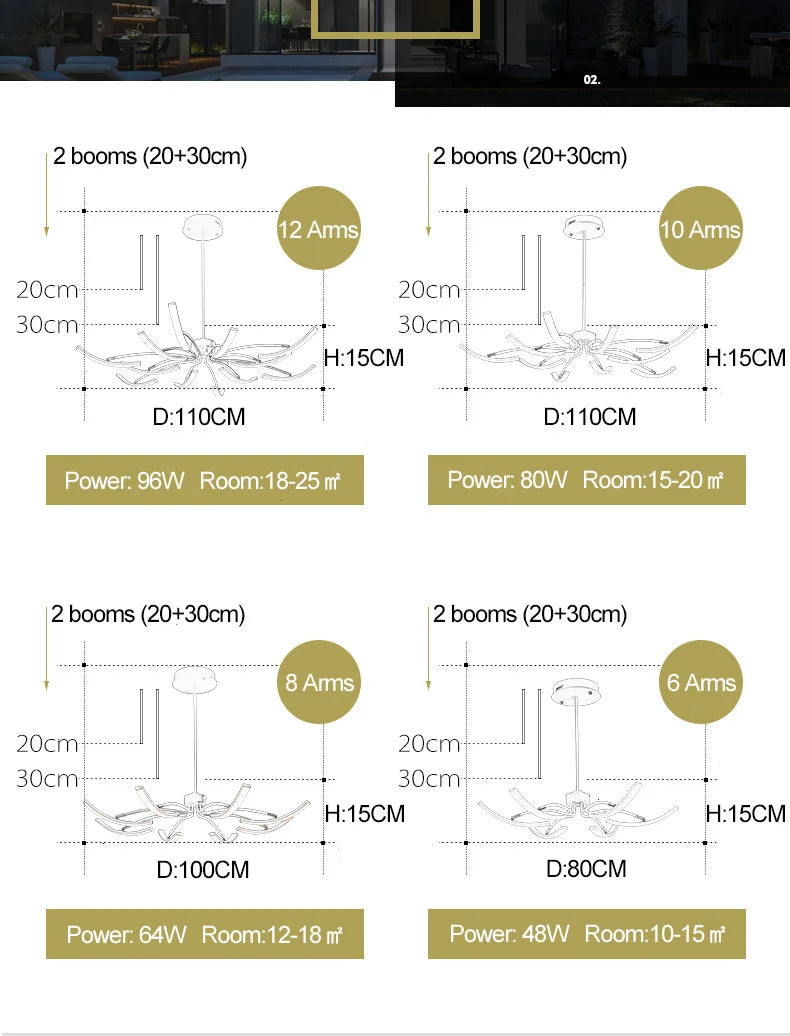 NEO Gleam Black/Gold DIY Modern led Chandelier bedroom study Living Room Suspension luminaire Hanging Chandeliers